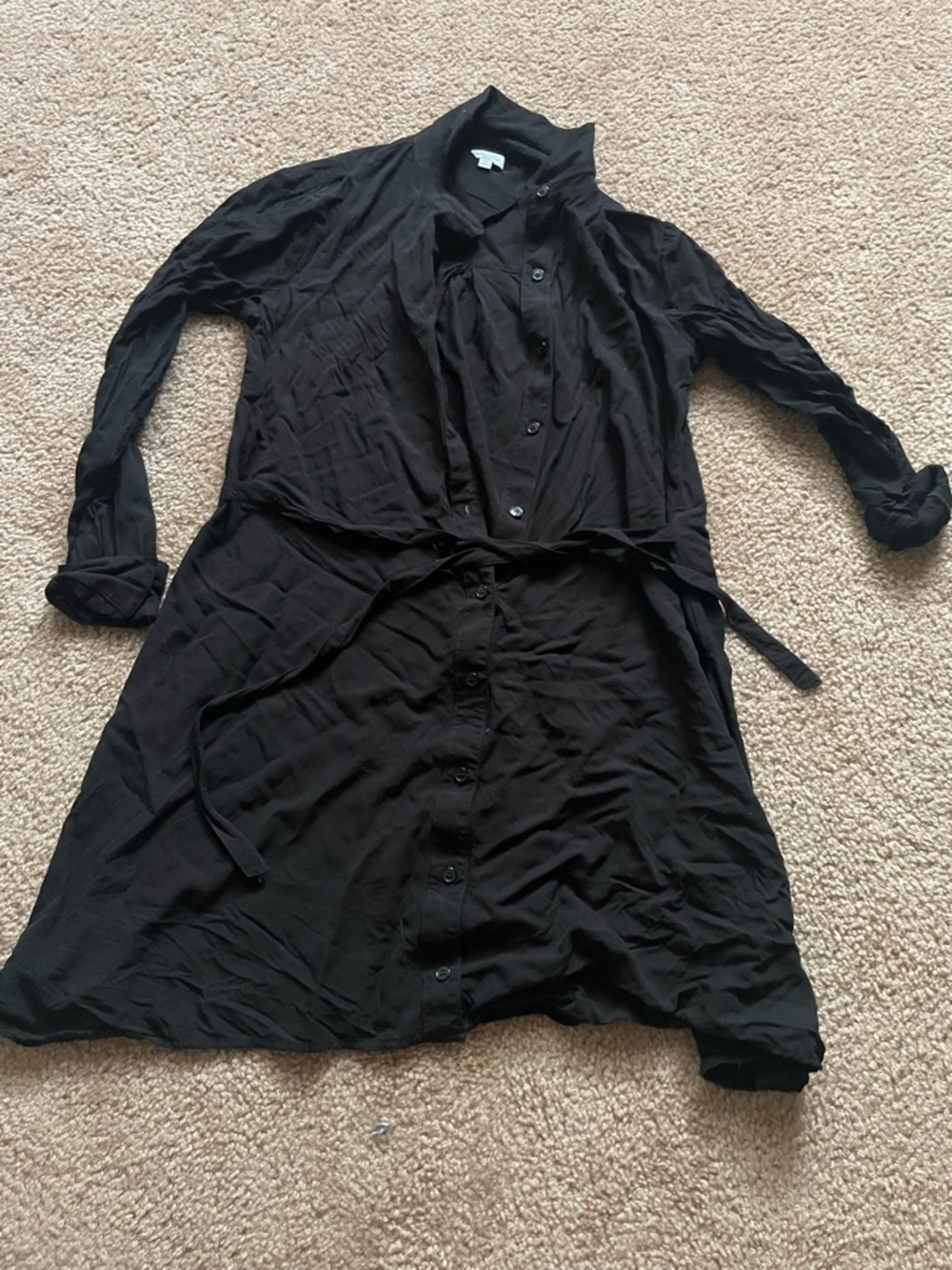 Black Button-Front Shirt Dress with Waist Tie